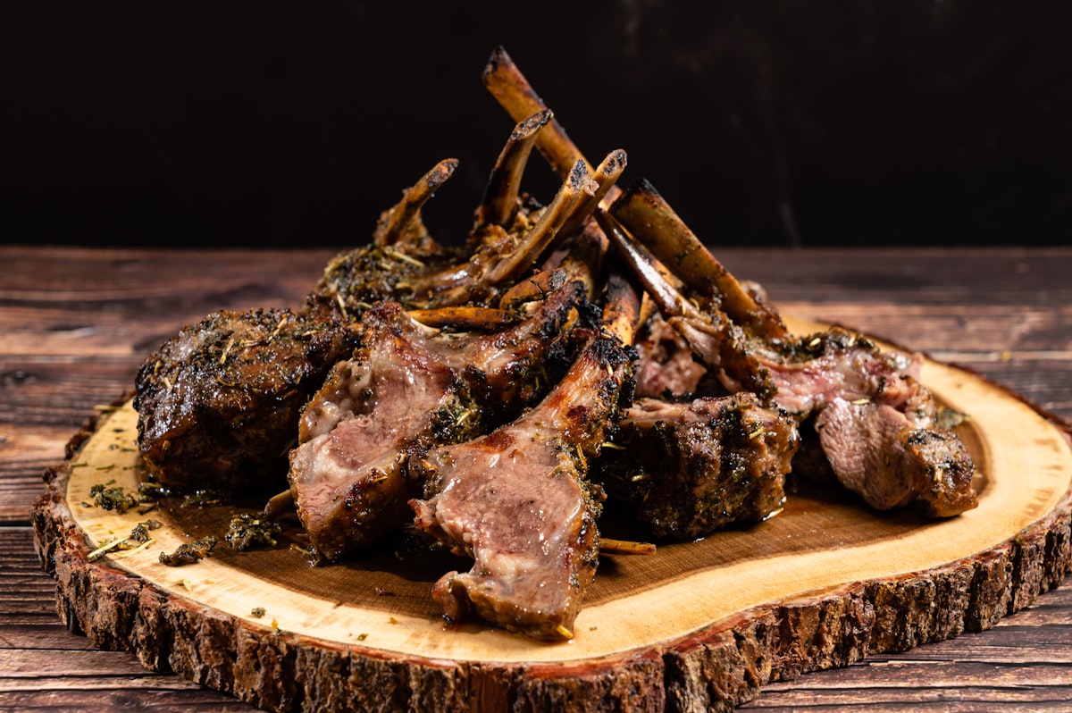 A plate of food on a wooden table